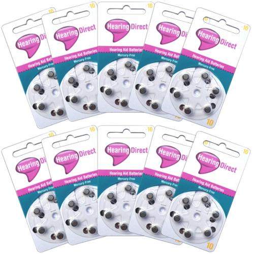 Hearing Direct Hearing Aid Batteries Size 10 Pack of 60