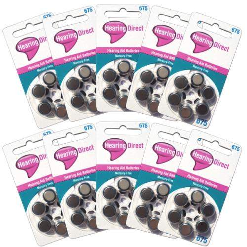 Hearing Direct Hearing Aid Batteries Size 675 Pack of 60